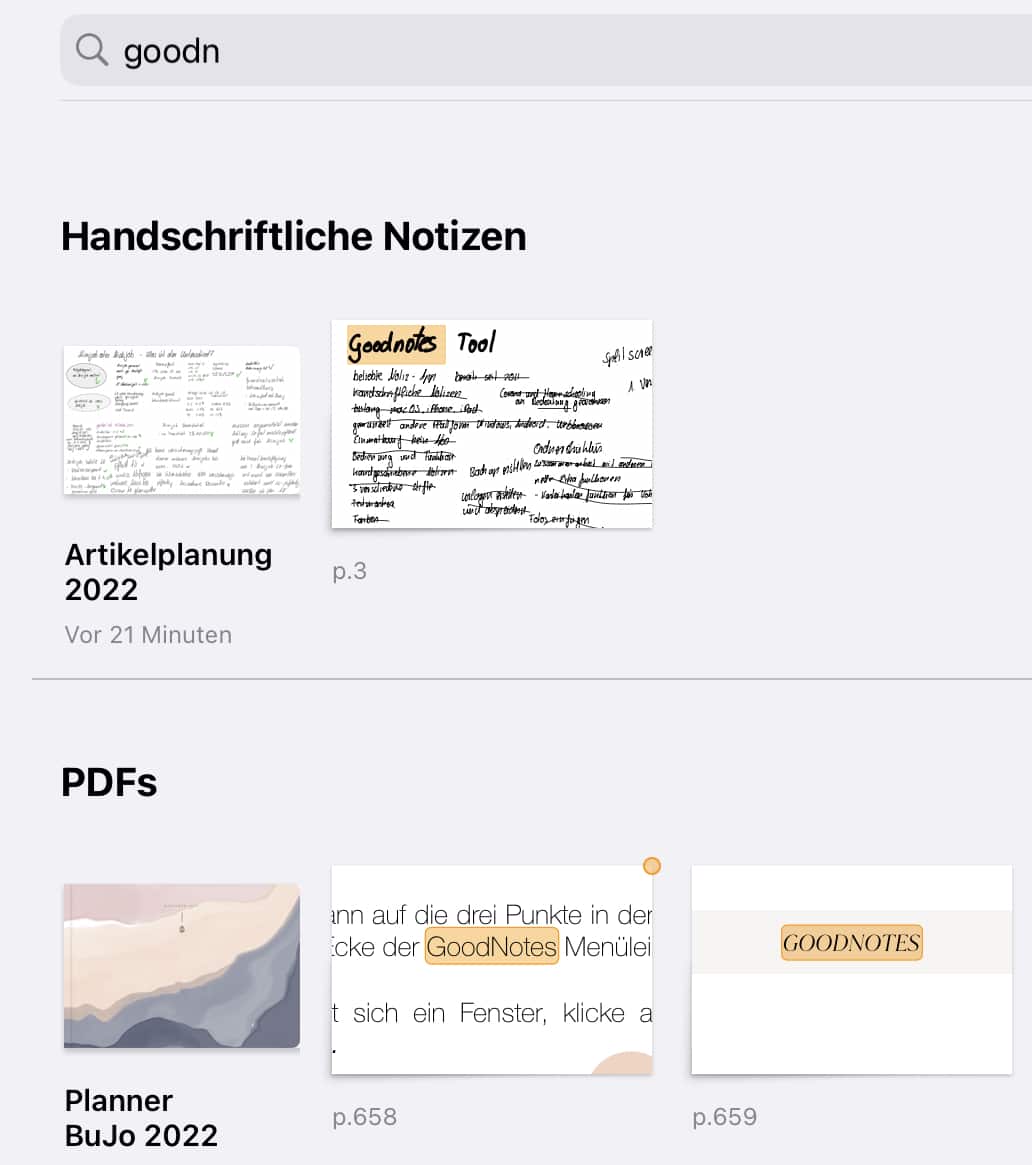 GoodNotes - Suche GoodNotes - Suche