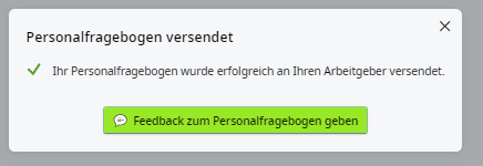 Personalfragebogen aus Mitarbeitersicht Bestätigung versendet