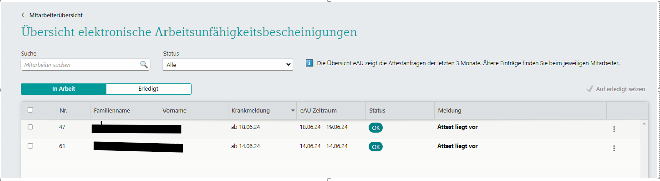Übersicht eAU mit Daten